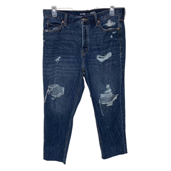 Old Navy Extra High-Rise Sky-High Straight Distressed Jeans - Picture 1 of 14